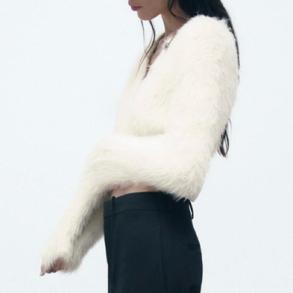 Zara Faux Fur Jacket Ivory Size Medium NWT - Picture 8 of 16